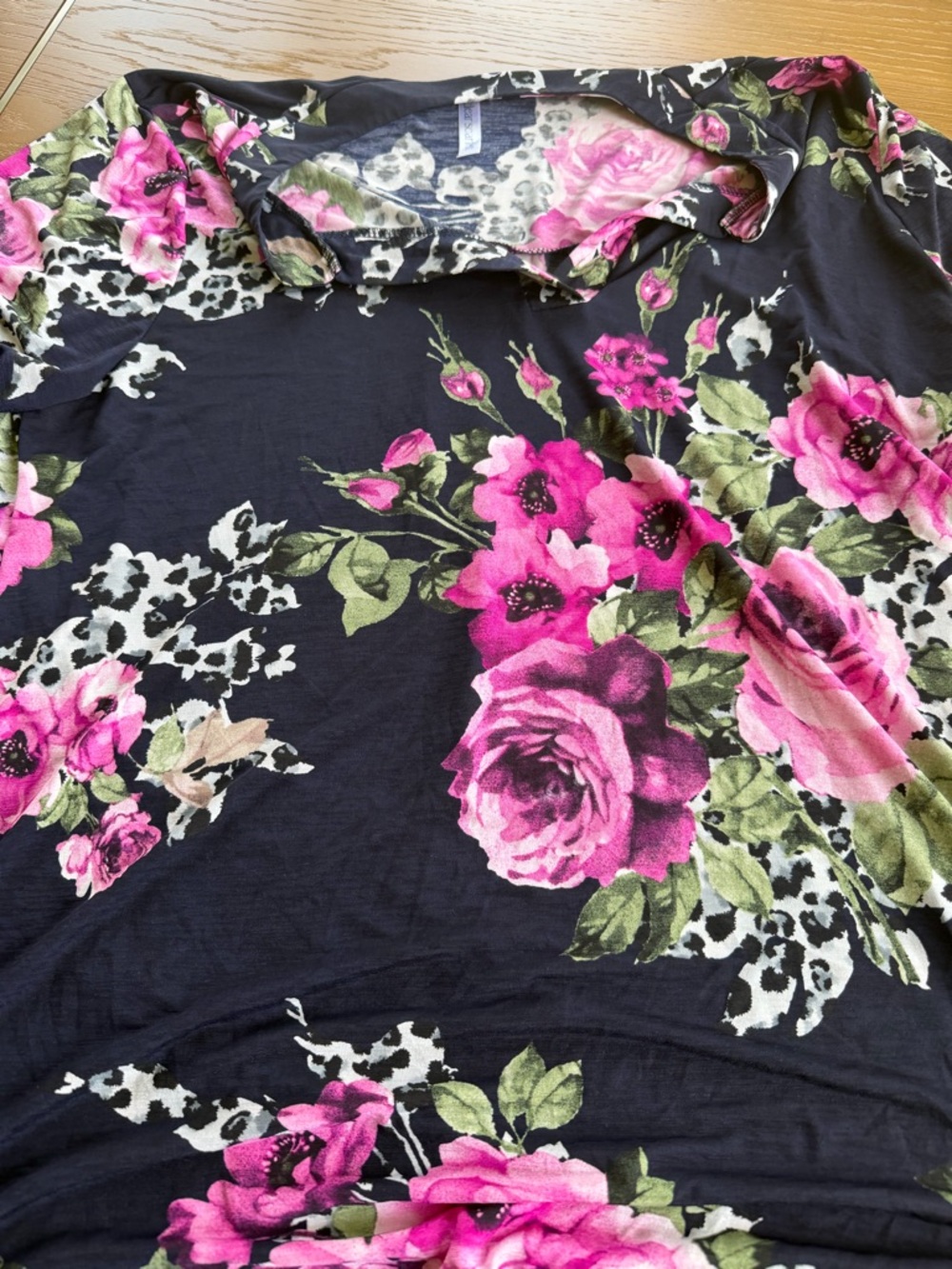 Women’s Floral V-Neck Blouse - Pink on Black